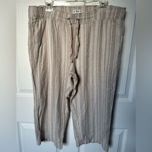 Dash Beige/Tan/White Striped Wide Leg Linen High Waisted Pants Size Large